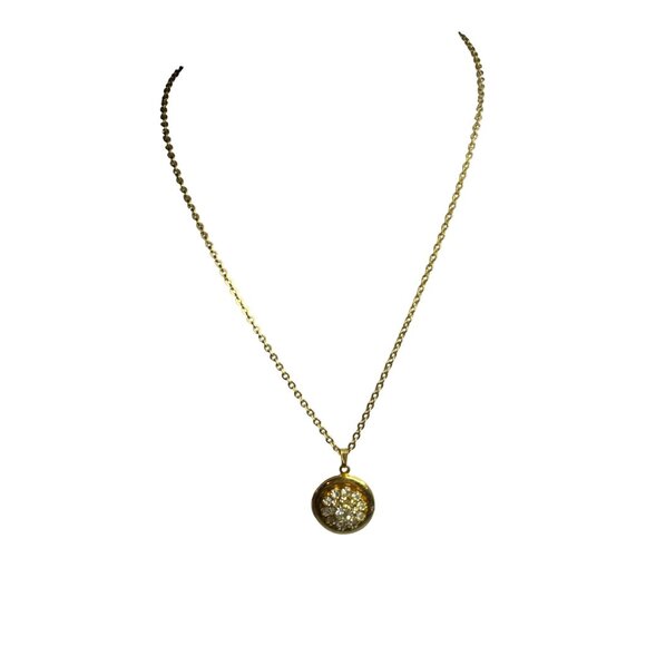 Gold Tone Crystal Round Locket Necklace Chain Vintage Style Photo Holder Pendant - Picture 2 of 8